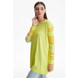 Tığ Triko Kolları Çizgili Basic Rayon Triko Tunik Lıme