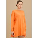 Tığ Triko Kumaş Garnili Triko Tunik ORANGE