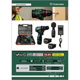 Tiğer King Pro 16.8V Çift Akülü Vidalama Çelik Mandren Kömürsüz Motor Darbesiz Şarjlı Matkap