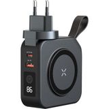 Tiger Tıger Powerbank Evrensel Şarj Cihazı 4 Ürün Bir Arada: Harici Pil 10000 Mah + Magsafe Şarj Cihazı + Gan + Eu / Abd / Ingiltere / Au Dünya Şebeke Şarj Cihazı, Usb-A, Usb-C, LED Ekran, Kablolar ve Torba - Siyah