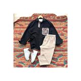 tiggir moda Oversize Cebi Nakışlı Keten Gömlek ve Pantolon Takım
