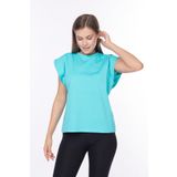 Tight Lady %100 Pamuk Kadın Mint Vatka Görünümlü Koltuk Altı Parçalı Yarasa Bisiklet Yaka Tişört