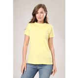 Tight Lady %100 Pamuk süper kalite kadın tişört düz renk sarı bisiklet yaka organik pamuk penye t-shirt