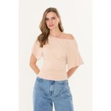 Tight Lady Bej İç göstermez Ultra Soft, Bele Oturan, Full Esnek, %95 Doğal Viskon, Düşük Omuz Yarasa Kol Bluz