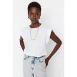 Tight Lady Beyaz %100 Pamuk Vatka Görünümlü Basic Bisiklet Yaka Örme T-shirt