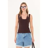 Tight Lady Kahverengi İç Göstermez, Çift Katmanlı, Kare Yaka, Dantel Detaylı, Ultra Soft %95 Doğal Viskon Full Esnek Atlet