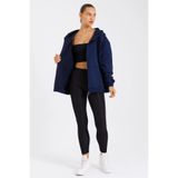 Tight Lady Lacivert 3 iplik Kanguru Cepli Kapüşonlu Fermuarlı içi Polarlı Oversize Kadın Sweatshirt Hırka