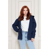Tight Lady Lacivert Kalın Dokulu Puf 3 iplik Kanguru Cepli Kapüşonlu Fermuarlı içi Polarlı Sweatshirt Hırka