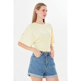 Tight Lady Ultra Soft Bele Oturan Geniş Kollu Doğal Viskon Sarı (Tereyağı Sarısı) Bluz