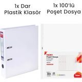 Tigra 1 Adet Dar Klasör 1 Adet Noki 100'LÜ Poşet Dosya Ofis Seti - Beyaz