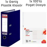 Tigra 1 Adet Geniş Klasör 1 Adet Noki 100'LÜ Poşet Dosya Ofis Seti - Lacivert