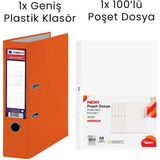 Tigra 1 Adet Geniş Klasör 1 Adet Noki 100'LÜ Poşet Dosya Ofis Seti - Turuncu
