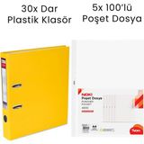 Tigra 30 Adet Dar Klasör 5 Adet Noki 100'LÜ Poşet Dosya Ofis Seti - Sarı