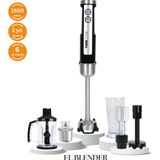 TIGRECOOK El Blender Seti, 1500 Watt, Doğrayıcı, Kahve ve Baharat Öğütücü, Patates Ezici, 6 Parça, Inox