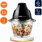 Tigrecook Instantchopper Fıt 1l Cam Hazneli Et Kıyma & Sebze Rondo Doğrayıcı Çift Çelik Bıçak 600W - Siyah