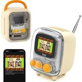 Tiivoo-2 Fm Radyo Bluetooth Hoparlör Çalar Saatli, Pixel Art Retro Mini Küçük Sevimli Kablosuz Hoparlör, Vintage Dekor Parti Ofis Ev Masası Yatak Odası Mutfak Dış Mekan Için Uygun, Krem