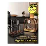 TİK TOK DOĞAL AHŞAP - EL YAPIMI - KİŞİYE ÖZEL İSİMLİ - Newton Denge Topları + KALEM ve TELEFN STANDI Saatli TİKTOP Denge Topu - -