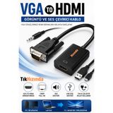 TıkHızında VGA to HDMI Çevirici Dönüştürücü Adaptör Kablo Ses Destekli 1080P Full HD Dönüştürücü Adaptör USB Güç Girişli