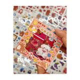 TikiTi Store Sevimli Ayıcık ve Tavşancık Keşifte 100 Yaprak Pembe Mini Kutu Şeffaf Pet Sticker Seti / Su Geçirmez