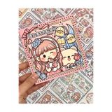TikiTi Store Sevimli Kız ve Ayı Pembe Kutu 12 Yaprak Sticker + 2 Yaprak Desenli Kağıt / Çıkartma / Bullet Journal