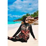 Tıklaalbeni Doğa Serisi Yapışmayan Tesettür Mayo, Paraşüt Kumaş Fermuarlı Mayo / Sealife SL1007 - 5XL - Siyah