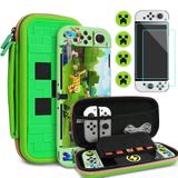 TIKOdirect Carrying Case Accessories for Switch OLED, Portable Travel Case with Soft Protective Case, Screen Protectors and 4 Thumb Grip caps, Green