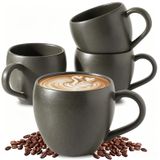 Tikooere Kahve Kupaları 4'lü Set, Seramik 463 ml Kahve Fincanları Çay, Süt, Tahıl, Kapuçino, Büyük Saplı Porselen Latte Bardaklar, Noel Yeni Eve Taşınma Hediyeleri için Taş Kahve Kupaları, Siyah