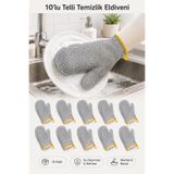 Tilbe Home 10lu Su Geçirmez Sihirli Temizlik Tel Bulaşık Eldiveni Mutfak Banyo Bulaşık Tencere Tava Kir Sökücü