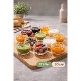 Tilbe Home 12li Çift Çidarlı Mini Sosluk Drajelik Lokumluk Kase Şekerlik Çerezlik Sosluk Reçellik Cam Kase Seti