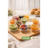 Tilbe Home 12'li Desenli Çift Çidarlı Mini Sosluk Drajelik Lokumluk Kase Şekerlik Çerezlik Reçellik Cam Kase Se