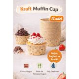 Tilbe Home 12’li Kraft Muffin Cupcake Kek Kapsülü Naturel Donut Baskılı Kalıp Konsept Airfryer ve Fırın Uyumlu