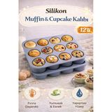 Tilbe Home 12'Li Silikon Muffin Kalıbı Kurabiye Tatlı Kalıbı Yapışmaz Gıdaya Uygun Pişirme Cupcake Kek Kapsülü