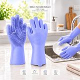 Tilbe Home 2 Çift Sihirli Silikon Bulaşık Yıkama Temizlik Eldiveni Tırtıklı Fırçalı Avuç Içi Esnek Kaymaz ve Dayanıklı Mutfak Banyo Lavabo Ev ve Araç Temizliği Için Çok Amaçlı Mor Renk Eldiven Seti