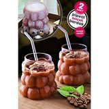 Tilbe Home 2li Boncuklu Pipetli Cam Bardak Üzüm Tanesi Şeklinde 350 Ml. Meşrubat Su Kahve Sunum Bardağı Seti - 2 Adet - Şeffaf