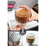 Tilbe Home 2li Cidarlı Borosilikat Tarz Origami Burgulu Bardak Çay Süt Kahve Kupası Sıcak Soğuk Içecek Bardağı - Şeffaf - 250 ml