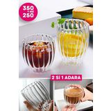 Tilbe Home 2'li Çift Cidarlı Burgulu Kristal Cam Bardağı Çay Süt Kahve Kupası Sıcak & Soğuk Retro Bardak Seti