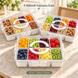 Tilbe Home 3 Adet 8 Bölmeli Kahvaltılık Takımı Vakumlu Kilit Kapaklı Gıda Saklama Kabı, Taşıma Kulplu Kahvaltılık Organizer, Piknik Beslenme Kutusu, Peynir Zeytin Kuruyemiş Sunumluğu, Şeffaf Beyaz