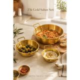 Tilbe Home 3lü Gold Metal Çift Kulplu Sahan Tava Seti Kahvaltılık Meze Menemen Mutfak Sofra Sunum Kabı Seti