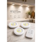 Tilbe Home 3lü Kumandalı Kablosuz Pilli LED Spot Lamba Zaman Ayarlı Dolap İçi Mutfak Tezgah Banyo Dolabı Işığı