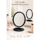 Tilbe Home 3X Büyüteçli Çift Taraflı Masaüstü Makyaj Aynası Daire Siyah Rose Gold Standlı Dekoratif Yakın Ayna