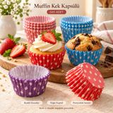 Tilbe Home 500 Adet Kağıt Muffin Kalıbı Cupcake Kek Kapsülü Renkli Puantiyeli Pileli Yuvarlak Tek Kullanımlık Mini Browni Kurabiye Çikolata Tatlı Pişirme Sunum Kabı Doğum Günü Parti Davet Ikram Servis