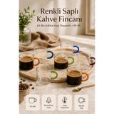 Tilbe Home 6'lı Renkli Saplı Borosilikat Cam Çay Kahve Fincanı 90 ml Espresso Türk Kahvesi Bardak Seti