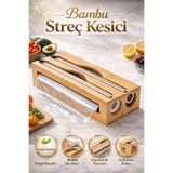 Tilbe Home Bambu Streç Kesici 2 Bölmeli Kapaklı Streç Film Folyo Kutusu Mutfak Dolap İçi Organizer Düzenleyici