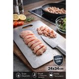 Tilbe Home Büyük Boy Paslanmaz Çelik Kesme Panosu 23x34cm Suya Dayanıklı Tezgah Koruyucu Çelik Kesim Tahtası