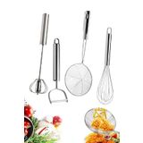 Tilbe Home Çelik Yumurta Çırpıcısı Tel + Basmalı Çelik Çırpıcı + Çelik Kevgir Kızarta Süzgeç + Julyen Soyacak
