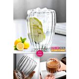 Tilbe Home Çift Cidarlı İçten Burgulu Kristal Cam Bardak Çay Süt Kahve Kupası Sıcak & Soğuk İçecek Bardağı