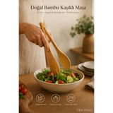 Tilbe Home Doğal Bambu Kaşıklı Maşa 30 cm Ahşap Salata Maşası Ekmek Pasta Servis Maşası Geniş Ağızlı Mutfak Maş