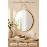 Tilbe Home Gold Çerçeveli Dekoratif Duvar Aynası 40x25 Askılı Modern Salon Antre Banyo Yatak Odası Aynası