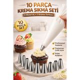 Tilbe Home Krema Sıkma Torbası Seti 10 Parça Pasta Kek Süsleme Torbası Çelik Uçlu Cupcake Kurabiye Dekor Uçlar