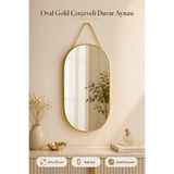 Tilbe Home Oval Gold Çerçeveli Dekoratif Duvar Aynası 40x25 Askılı Modern Salon Antre Banyo Yatak Odası Aynası
